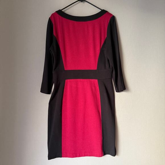Maggy London Women Colorblock Sheath Dress Black Red 3/4 Sleeve Size 16 - Picture 5 of 7